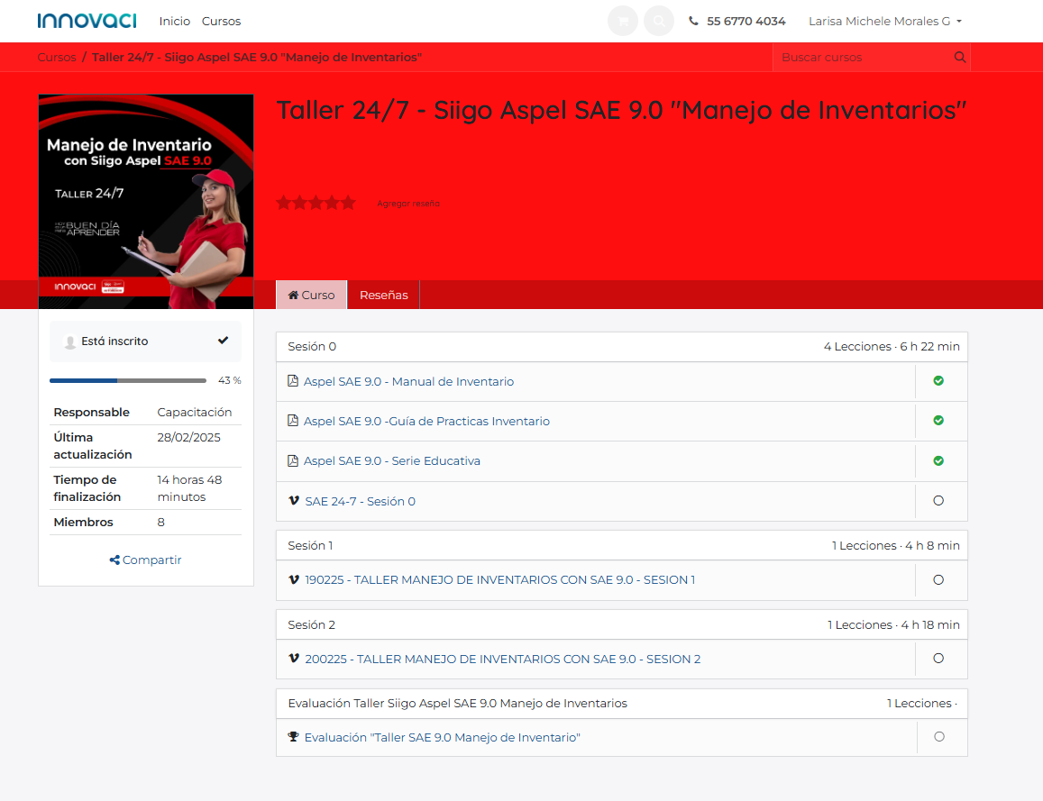 Curso en línea Aspel SAE 9.0 - Manejo de Inventario (24/7)