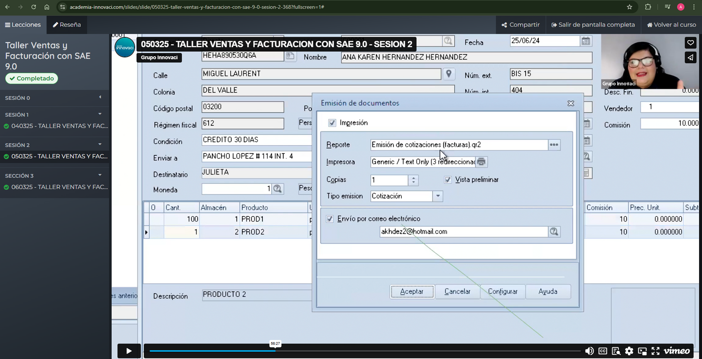 Curso en línea Aspel SAE 9.0 - Ventas y Facturación (24/7)