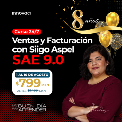 Curso en línea Aspel SAE 9.0 - Ventas y Facturación (24/7)